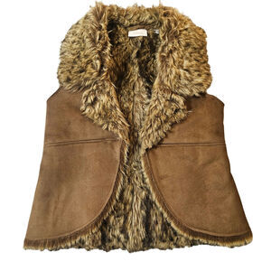Chico's Vest Womens XS Faux Suede Reversible Fur Penny Lane Boho Hippie Pullover
